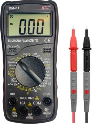 HTY HTC DM-81 Digital Multimeter Capacitance Diode Transistor and Live Tester Digital Multimeter(Black 2000 Counts)