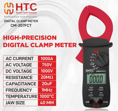HTY HTC CM-207FCT Digital Ac Clamp Meter 1000A Tester Clip-On-Meter Digital Multimeter(Black, Red 3200 Counts)