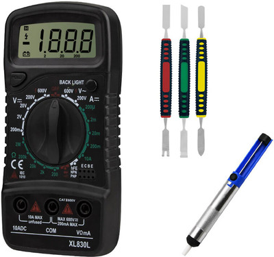 Sharum Crafts Multimeter 830, 3Pc Spudger Set & Desoldering Pump Digital Multimeter(9999 Counts)