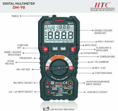 HTV HTC DM 98 TRMS/Autorange/Dual Display LCD/Live Wire Testing/Double Colour LCD Digital Multimeter(Green, Black 6000 Counts)