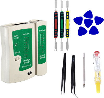 Sharum Crafts RJ45 LAN Tester & 3Pc Spudger Set & 6 MobileOpener AntiStaticTweezer Tester Digital Multimeter(9999 Counts)