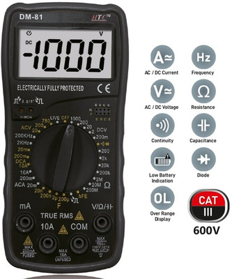 HTY HTC-DM81 3½ Digit 2000 Counts Digital Multimeter(1 Year Warranty) Digital Multimeter(Black 2000 Counts)