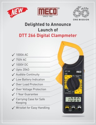 HTY MECO DTT-266 3-1/2 DIGIT 2000 COUNTS 1000A AC MANUAL RANGING CLAMPMETER Digital Multimeter(Yellow, Black 2000 Counts)