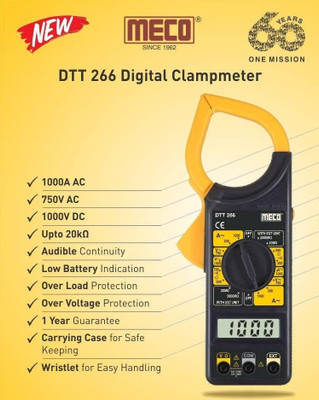 HTY Meco DTT 266 1000 AC Over Load Protection Audible Continuity Manual Ranging Digital Multimeter(Black, Yellow 2000 Counts)