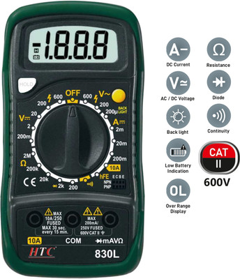 HTY HTC 830L Digital Multimeter with AC Current, DC Current Digital Multimeter Digital Multimeter(Green 2000 Counts)