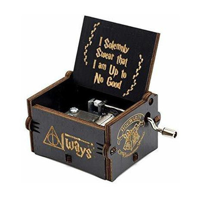 Windup Wooden Music Box | Harry Potter (Black) | in Jute Gift Pouch | Antique Carved Hand Crank(Multicolor)