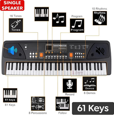 Mini Magic Piano Portable Electronic Keyboard 61 Keys Keyboard for Beginner & Professional(Black)