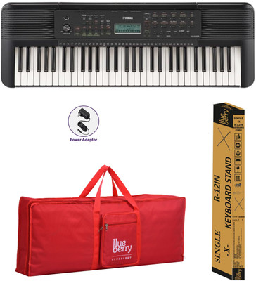 YAMAHA PSR-E283 With Blueberry KB-40 Red Bag and R-12IN Stand, Digital Portable Keyboard(61 Keys)