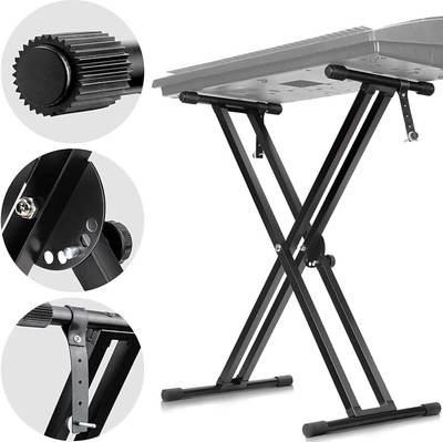 eRise Heavy Duty Double X Keyboard Stand Dual Braced Electric Piano Stand X- Type Piano Keyboard Stand with Locking Straps Universal Keyboard Instrument Stand- Black Keyboard Stand