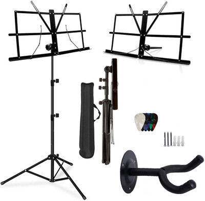 TechBlaze Music Sheet Stand With Guitar Hanger Dual Metal Clip Notation Stand (5 Picks) Notation Stand