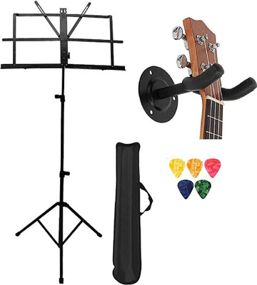 TechBlaze Adjustable Folding Notation Stand for Music Sheet with Guitar Hanger & 5Picks Notation Stand