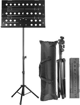 TechBlaze 3 Fold Musical Sheet Notation Stand Black Metal Music Stand With Carry Bag Notation Stand
