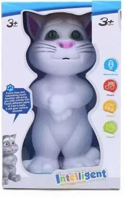 RG TRADERS Talking Tom Cat Toy Robot Cat for Kids Speaking Repeats What You Say(White)