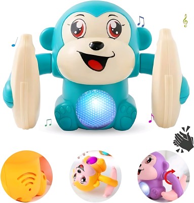 Zenex store Dancing Monkey Musical Spinning Rolling Doll Tumble 360 Toy Light and Sound(Multicolor)