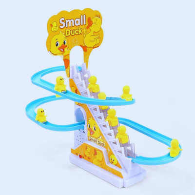 MOVE TOYS 3 Duck Slide Set, Funny Automatic Stair Ducklings Cartoon Race Track Set(Yellow, Blue, White)
