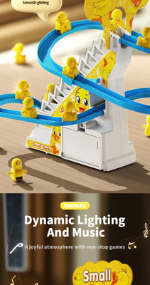 BHVMEY Duck Slide Toy Set, Automatic Stair-Climbing Race Track Set-87(Multicolor)