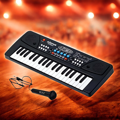 SNM97 37-Key Musical Piano Keyboard with Microphone Songs Recording for Kids_A231(Black)