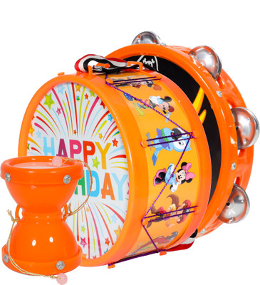 khushi enterprise Musical Khanjari(23.7x5cm), Damru(9.5x12.9cm) with Drum(20.3x10.7cm)(Orange)
