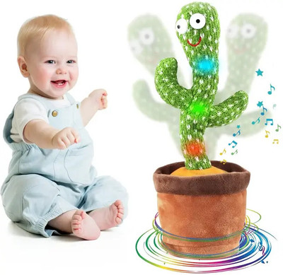 FlyTouch Cute Singing Talking Recording Dancing Cactus Toy, Mimicking Toy With Led Light(Green)