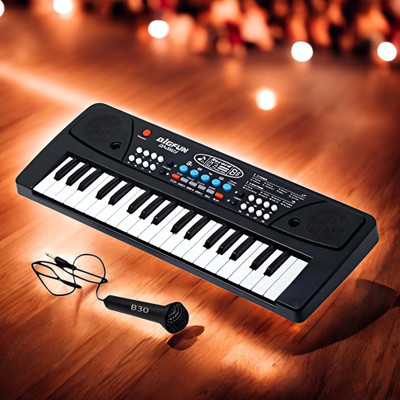 Just97 37-Key Musical Piano Keyboard with Microphone Songs Recording for Kids_A229(Black)