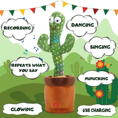 HouseOfCommon Dancing Cactus Musical Toy Can Sing, Wriggle & Repeat The Recording-16(Green, Brown)