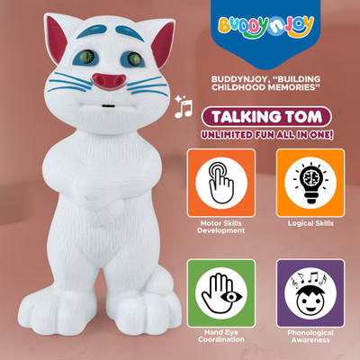 Buddynjoy Tom Cat Intelligent Touch Musical Recording Talking cat Toy for Kids(White)