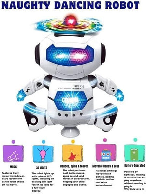 VIXON Naughty Dancing Digital Robot Toy with Colourful 3D Flashing Lights and Music(White)