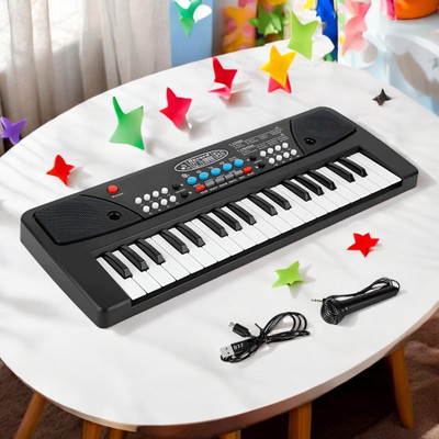 SNM97 37-Key Musical Piano Keyboard with Microphone Songs Recording for Kids_B57(Black)