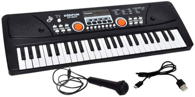 PLAY AND WEAR CO Key Piano Keyboard Toy for Kids dc Power Option+Recording Microphone(Black)