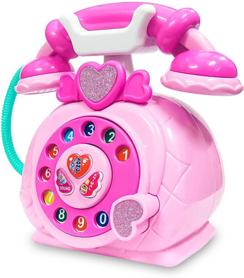 Space Age Classic Dial Toy Phone for Kids – Rotating Dial & Calling Sound Effect(Pink)