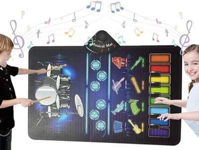 Bestie Toys Musical Mat for Toddlers, Baby Toys Piano Keyboard Drum Set with 2 Sticks(Multicolor)