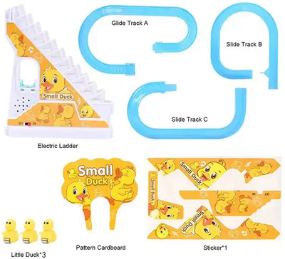 BHVMEY Duck Slide Toy Set, Automatic Stair-Climbing Race Track Set-110(Multicolor)