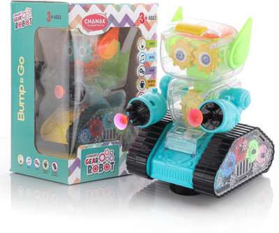 CHANAK Electric Transparent Gear Robot with Sound, Light, Bump & Go Universal Wheel(Blue)