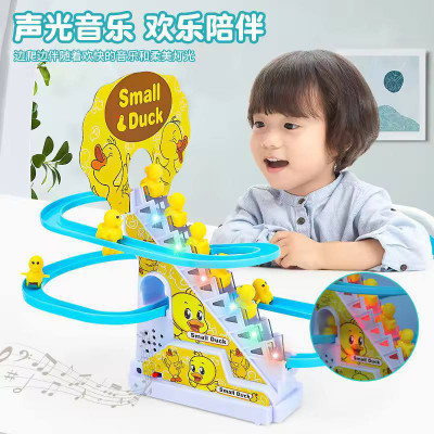 Xcillince Toys Duck Climbing Stairs Electric Toy with Music and Light – Duck Slide Track(Yellow)