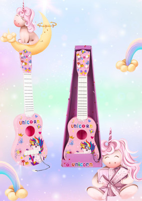 Glenston Unicorn Theme 4 String Guitar Easy-to-Hold Thin Frets Low String Musical(Pink)