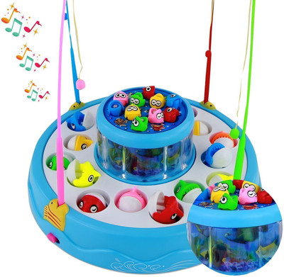 MM toys Premium Fishing Game Toy With 26 Fishes, 4 Poles, Lights & Music | 2 To 4 Player(Multicolor)