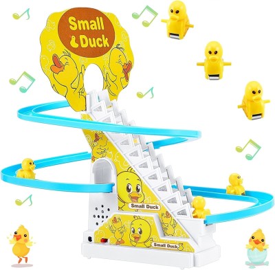 KAVANA 3 Duck Slide Toy Set, Funny Automatic Stair Ducklings Cartoon Race Track Set(Yellow)