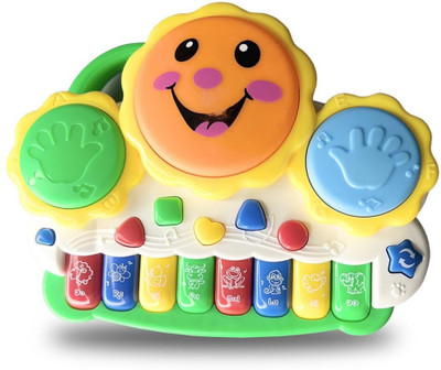 mega shine Electronic Drum Smiley Face Keyboard Piano|2 in 1 Musical Toy(Multicolor)