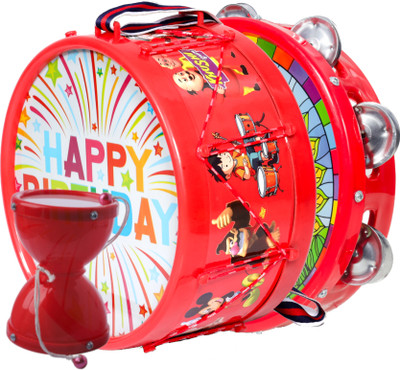 khushi enterprise Musical Khanjri(23.7x5cm), Damru(8.3x10.2cm) with Drum(20.3x10.7cm)(Red)
