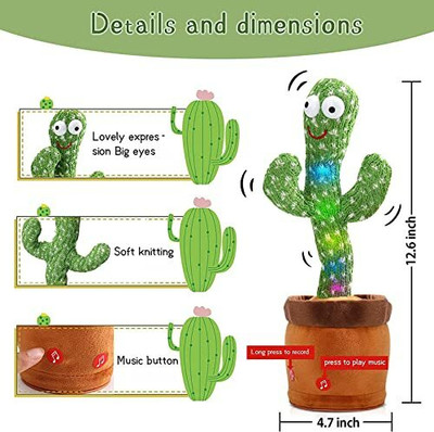 Toyvala Dancing Talking Cactus Plush Toy, Wriggle, Singing, Repeats What You Say-464(Green, Brown)
