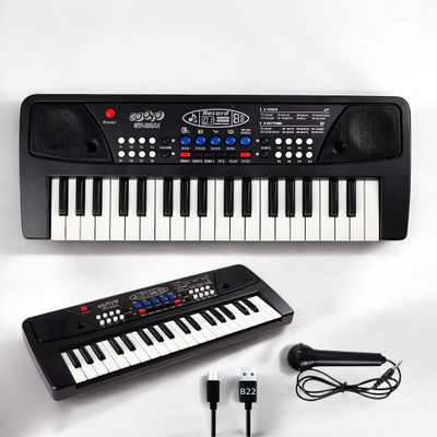 Just97 37-Key Musical Piano Keyboard with Microphone Songs Recording for Kids_L419(Black)