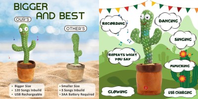 FunBits Dancing Cactus Toy, Wriggle & Singing for Babies & Kids, Plush Electronic Toys(Green)