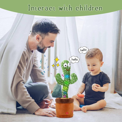 Toyvala Dancing Talking Cactus Plush Toy, Wriggle, Singing, Repeats What You Say-1160(Green, Brown)