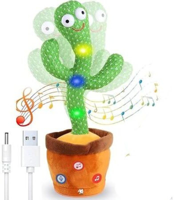 KORBOX Rechargeable Dancing Talking Cactus Toy with Music, Light & Voice Repeat(Green)