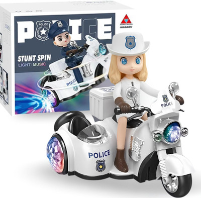 Zoddler Lady Police Motorcycle Toy with Lights, Music & Stunt Spin Police Bike for Kids(Multicolor)