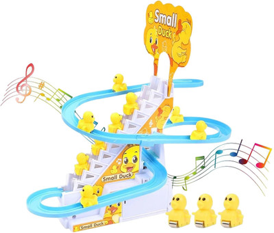TechHark Little Lovely Duck Slide Escalator Toy Automatic Stair-Climbing Race Track Set(Yellow)