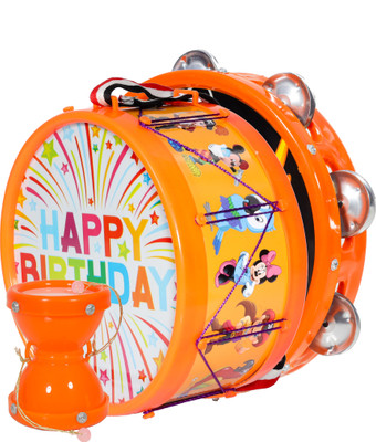 khushi enterprise Musical Khanjri(23.7x5cm), Damru(8.3x10.2cm) with Drum(20.3x10.7cm)(Orange)