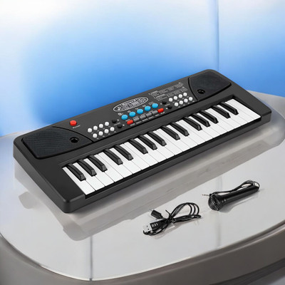 SNM97 37-Key Musical Piano Keyboard with Microphone Songs Recording for Kids_B374(Black)
