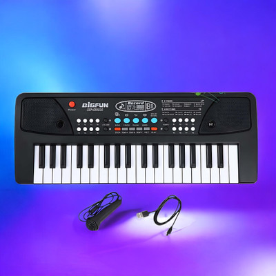 SNM97 37-Key Musical Piano Keyboard with Microphone Songs Recording for Kids_L136(Black)