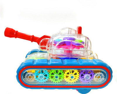 RAINBOW RIDERS Gear Transparent Army Gear Tank Toy with Musical Sound & LED Lights 360 Rotate(Green, Yellow)